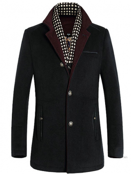 APTRO Men's Business Contrast Collar Single-breasted Wool Coat